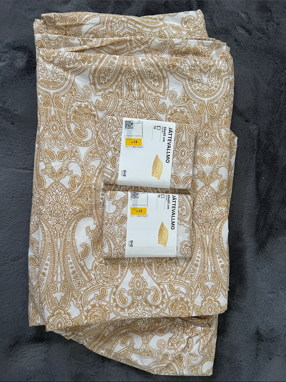 IKEA JÄTTEVALLMO White and Gold Paisley Bedding Set